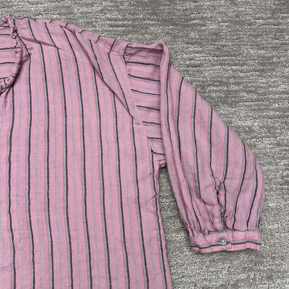 J Jill Love Linen Shirt Womens Large Pink Stripe 100% Linen Tunic Top Boho - Picture 5 of 13